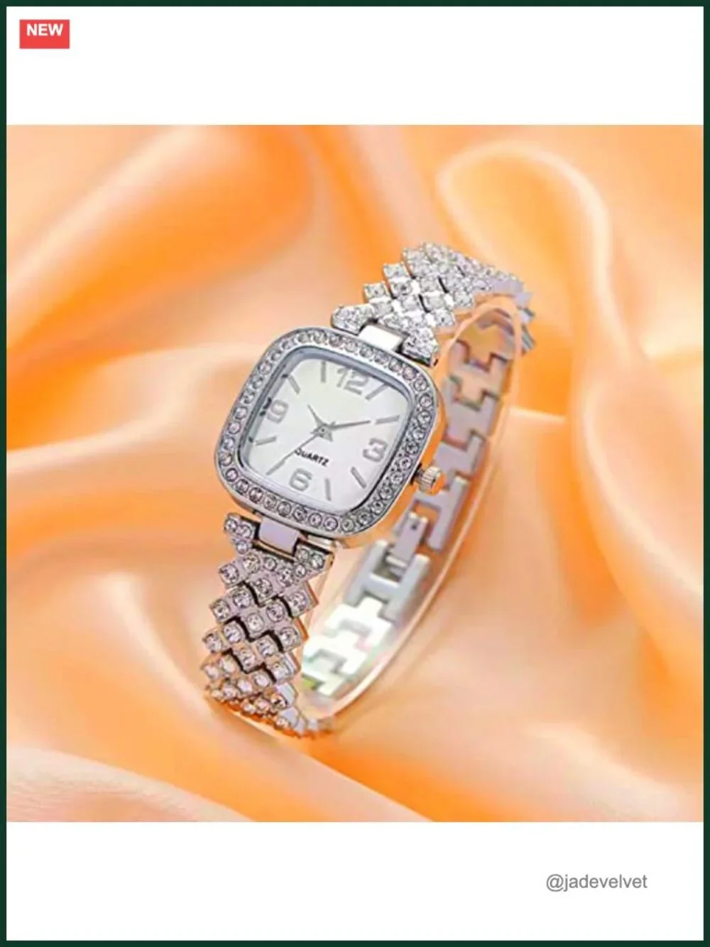 Square Diamond Quartz Watch Stainless Steel Bracelet Women's